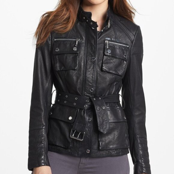 Michael Kors Jackets & Blazers - Michael Kors Great Belted Black Leather Jacket Medium